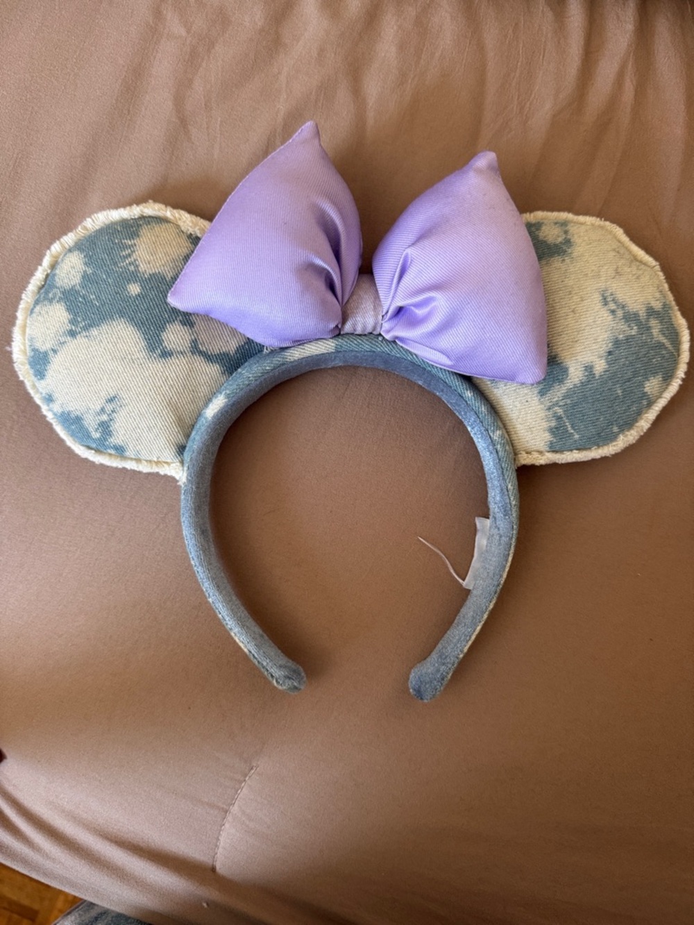 Disney Parks Purple Satin Bow Denim Minnie Ears Headband
